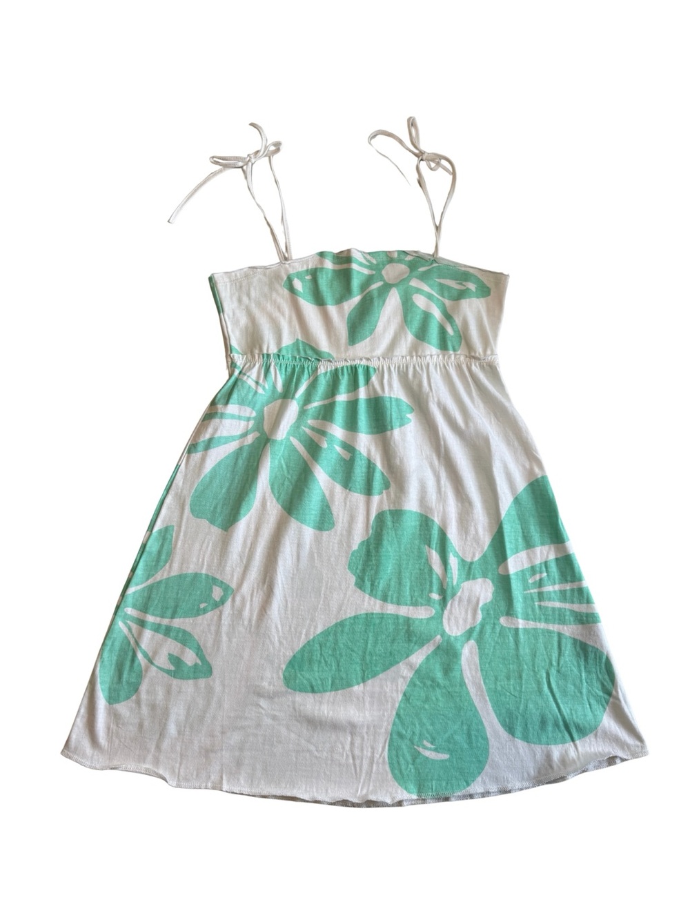 Pacific Girl Floral Sundress Medium Green White Cotton Tie Strap Mini Y2K‎ Boho